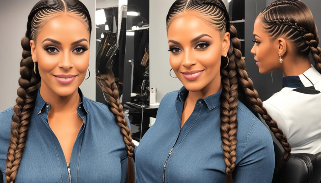 feed in 2 braids with weave