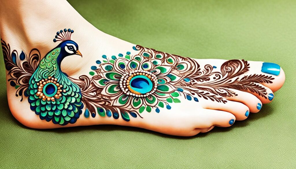 peacock motif foot mehndi design